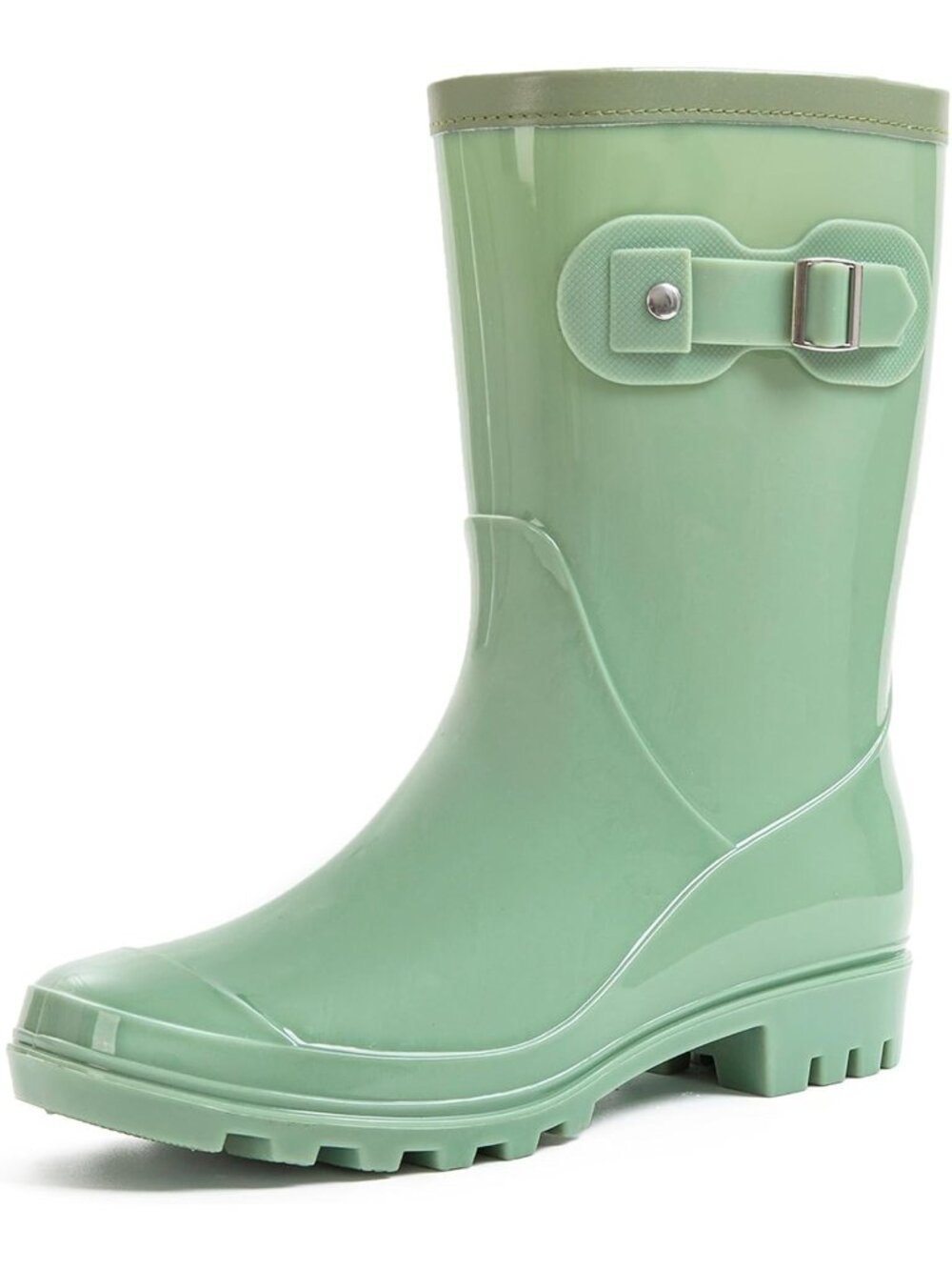 🆕Women's Mint Green Mid Calf Rain Boots Waterproof Garden Lug Sole Shoes